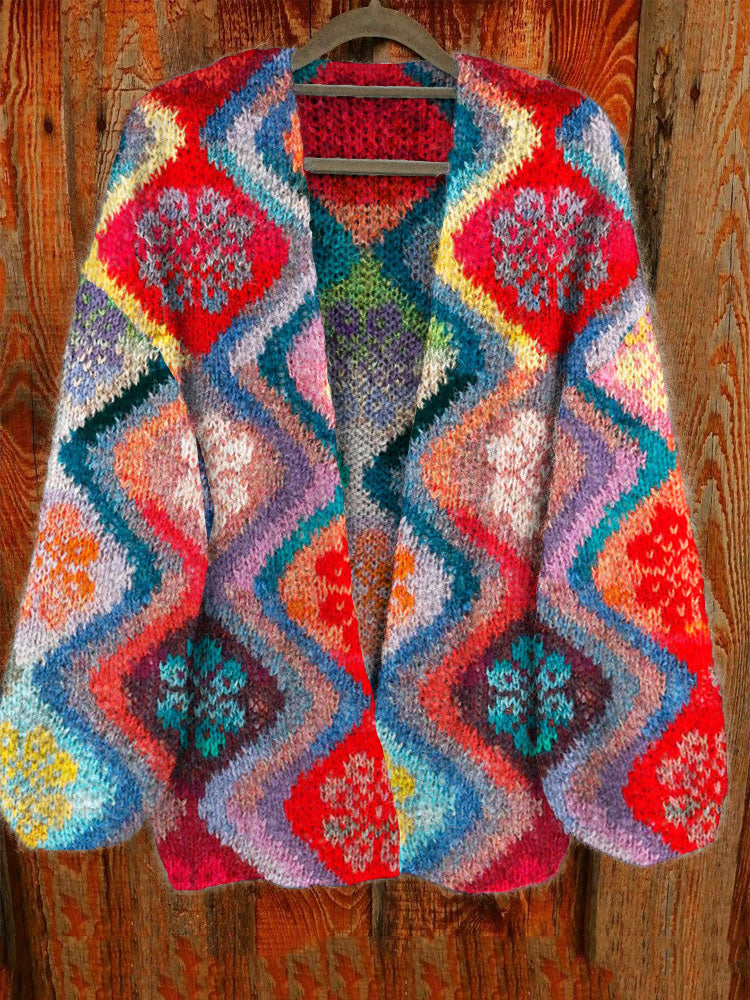 Vintage Colorful Crochet Pattern Cozy Knit Cardigan artswardrobe