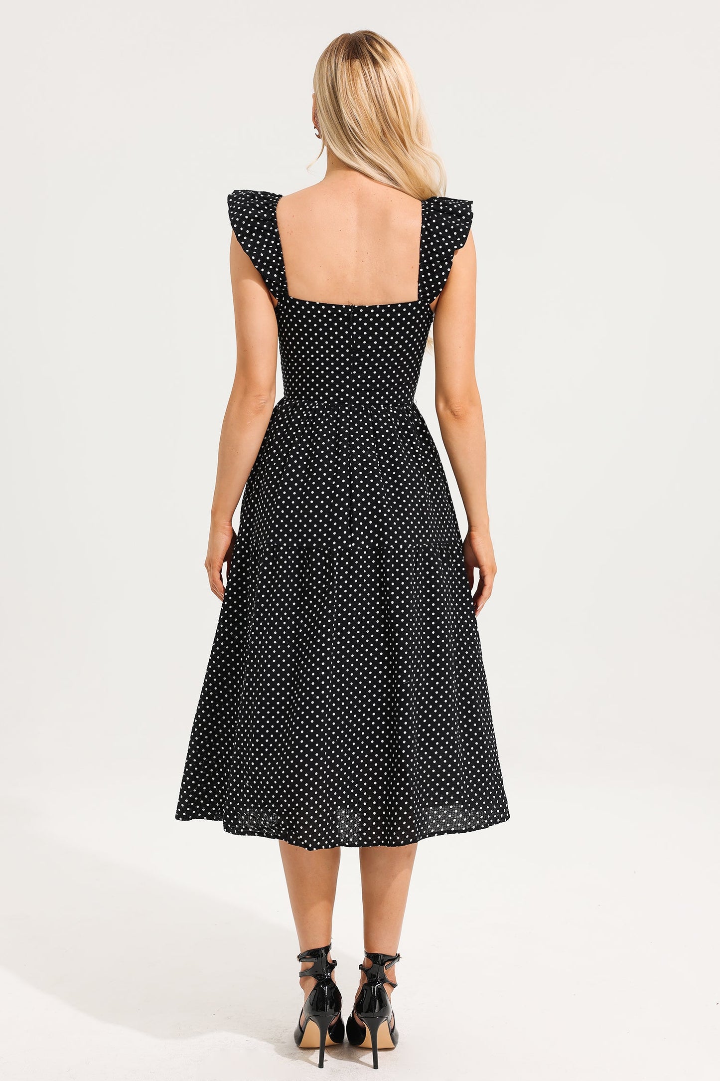 Polka Dot Ruffle Knotted Midi Dress