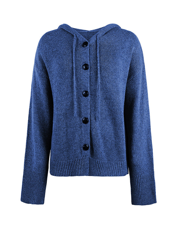 Wrap Buttoned Hooded Color Cardigan