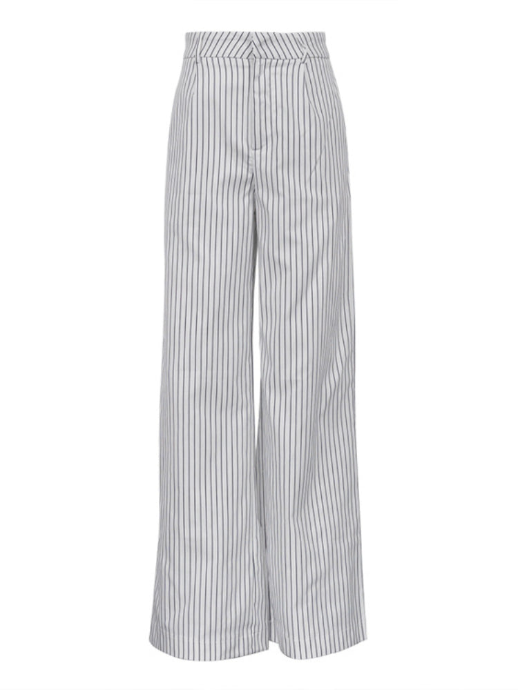 Tossy ’s Black White Stripe Wide Leg Pants New High Waist Zipper Loose Work Business Pants With Pockets