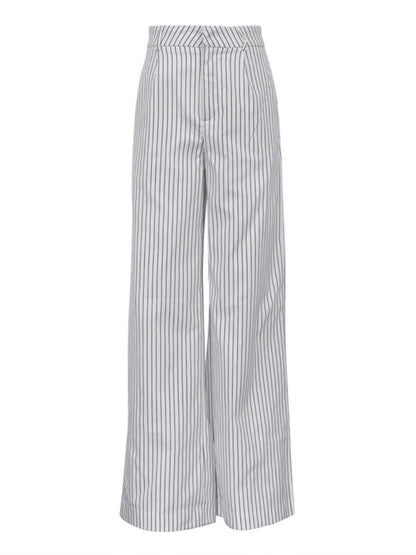 Tossy ’s Black White Stripe Wide Leg Pants New High Waist Zipper Loose Work Business Pants With Pockets