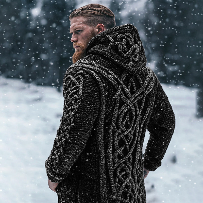 Men's Viking Tribal Celtic Inspired Chunky Knit Hooded Cardigan elevenforest