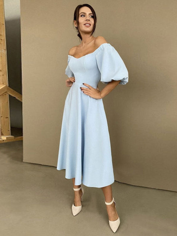 Midi Dress Bateau Neck Half Sleeves Semi Formal Party Dress
