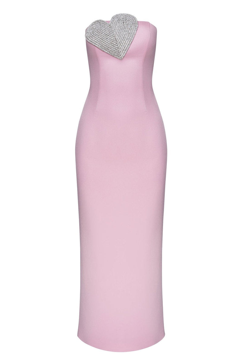 Claire Diamante Heart Strapless Maxi Dress