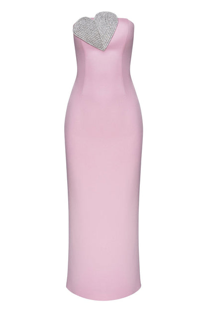 Claire Diamante Heart Strapless Maxi Dress
