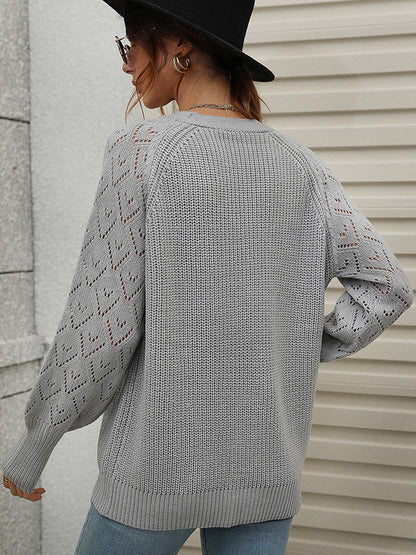 Long Sleeves Loose Color V-neck Cardigan Tops