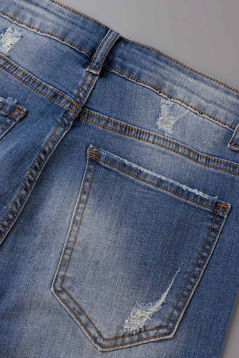Street Patchwork Ripped Straight Denim Jeans(4 Colors)