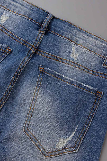 Street Patchwork Ripped Straight Denim Jeans(3 Colors)