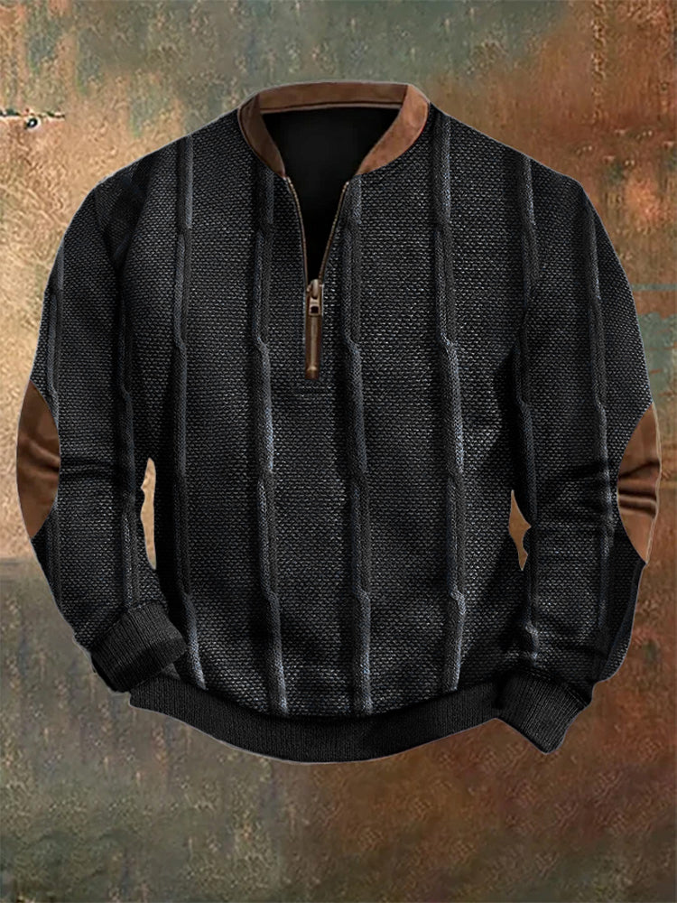 Men's Vintage Knit Print Zip-Up Sweatshirt elevenforest