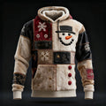 Comstylish Men's Christmas Snowman Snowflakes Patchwork Cozy Plush Hoodie