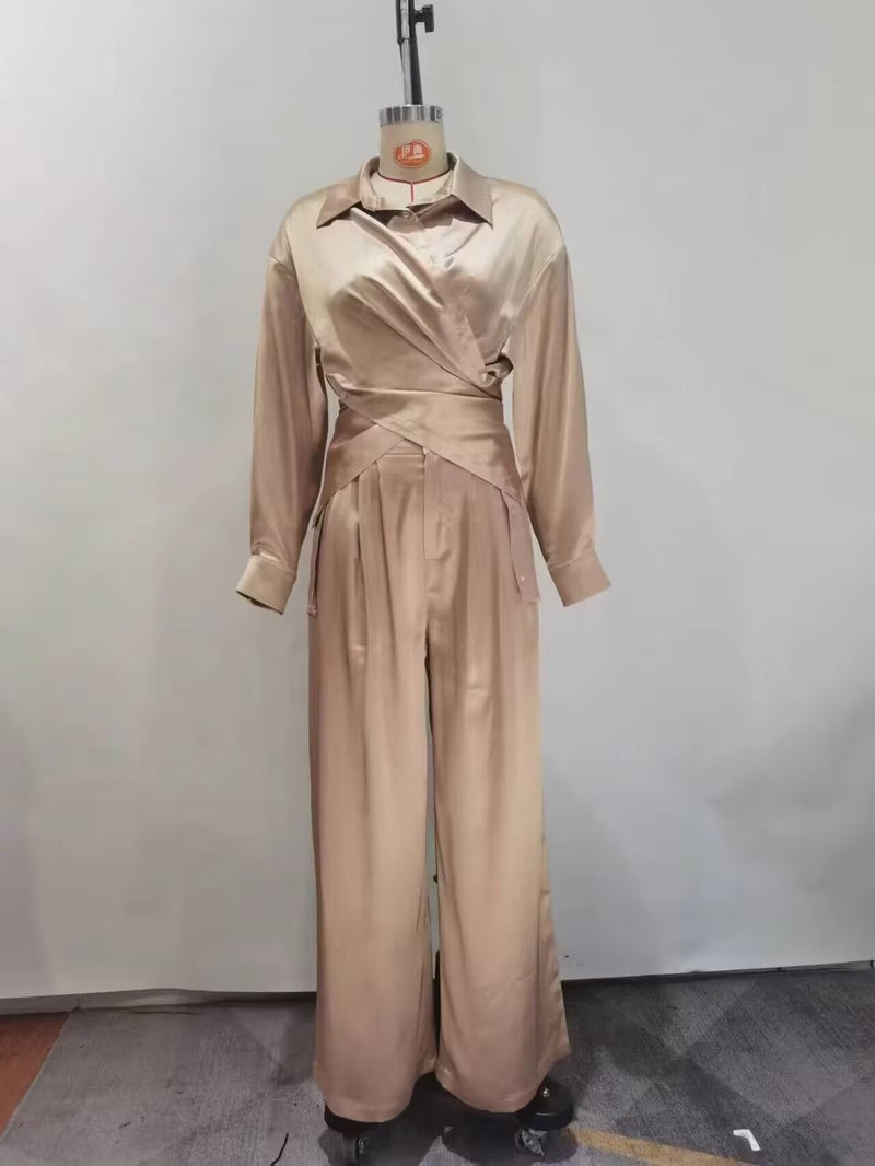 Autumn Winter Shirt Straight Pants Two Piece Suit Office – Stylish and Comfortable Outfit for Work or Wear