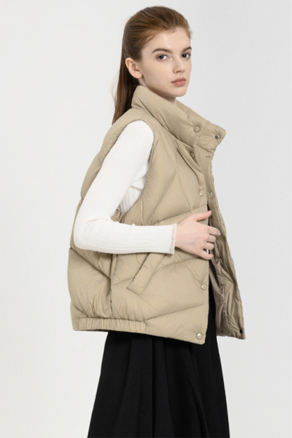 Daily Pocket Zipper White Duck Down Mandarin Collar Waistcoats(down Content 86%~90%)(3 Colors)