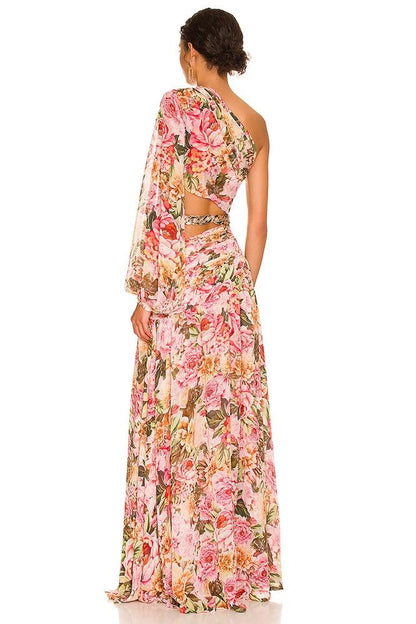 Gertrude Printed Cut-out Asymmetry Maxi Dress