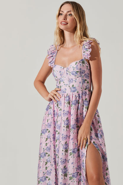 Bustier Ruffle Hem Cami Slit Midi Dress