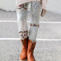 Vintage Floral Knit Patchwork Pattern Comfy Leggings elevenforest