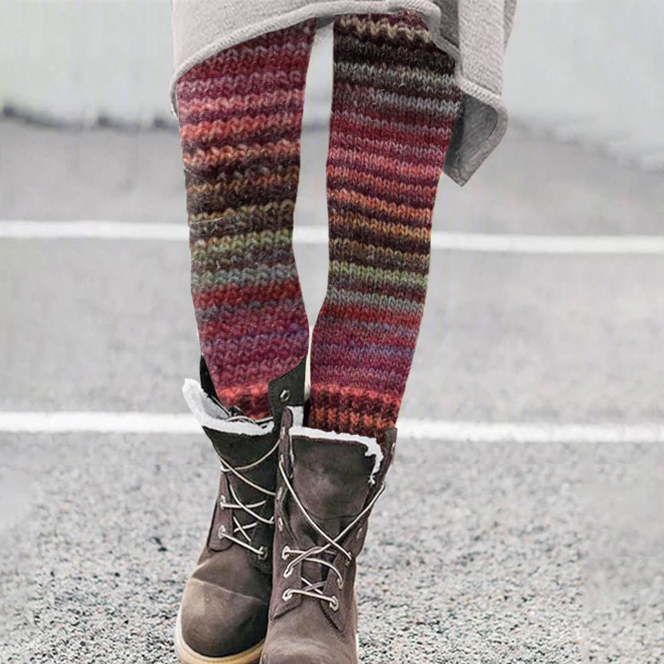 Vintage Colorblock Patchwork  Multicolored Cozy Knit Leggings artswardrobe