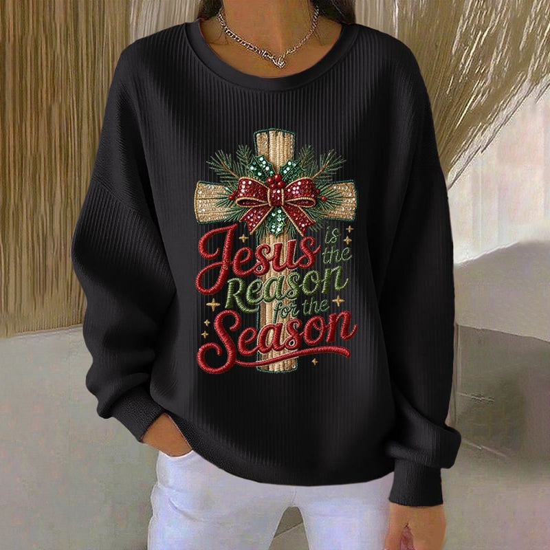 Comstylish Women's Christmas Cross Print Crew Neck Long Sleeve Sweatshirt