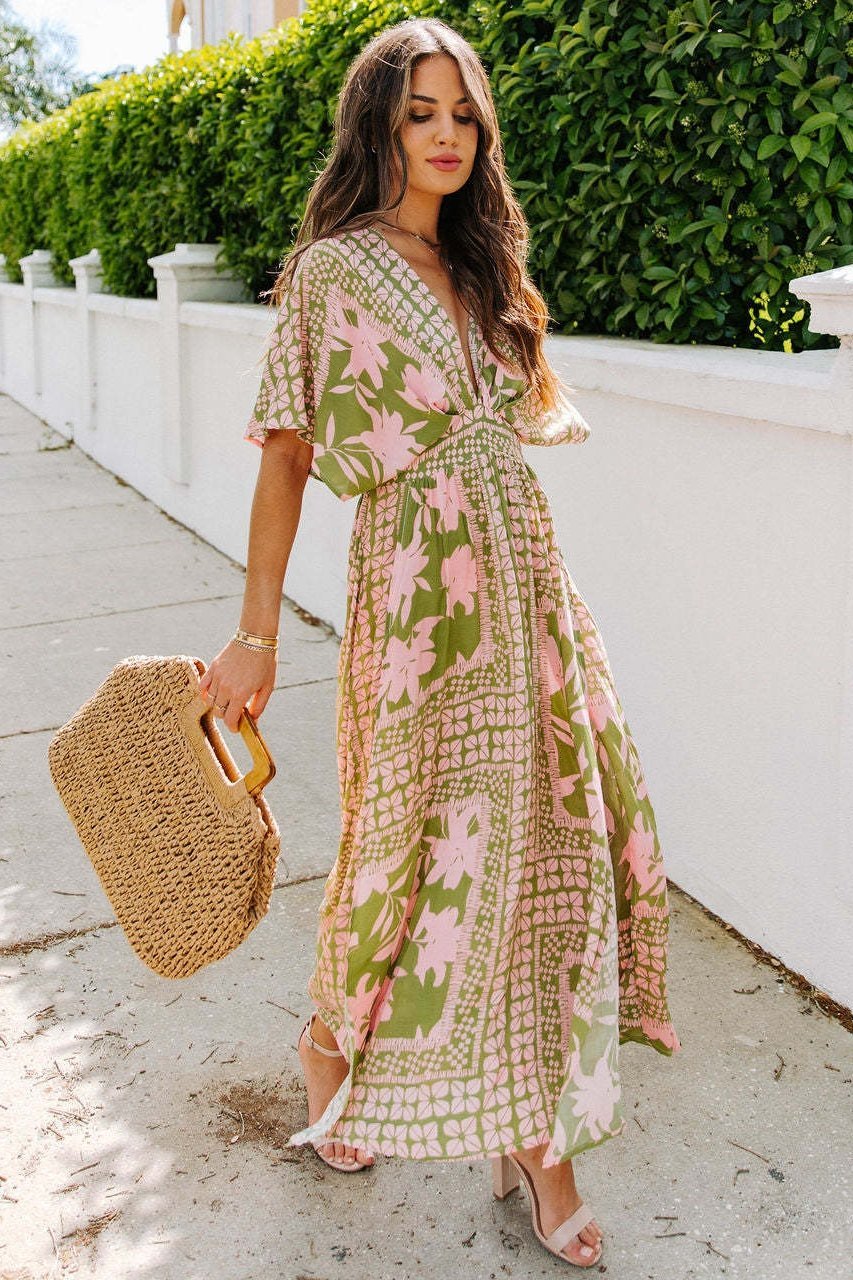Eunice Printed V-neck Maxi Dress