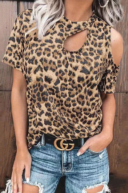 Street Leopard Split Joint O Neck T-shirts