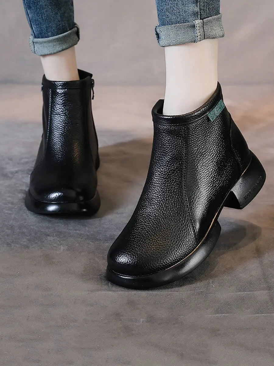 Commute Leather Zipper Mid-heel Boots Ah1065