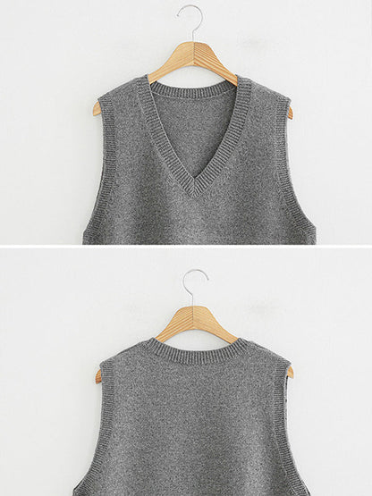 Loose Sleeveless Color V-neck Sweater Vest Outerwear