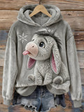 Cute Baby Donkey & Snowflake Embroidered Cozy Plush Hoodie artswardrobe
