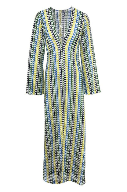 Dawn V-neck Slit Crochet Maxi Dress