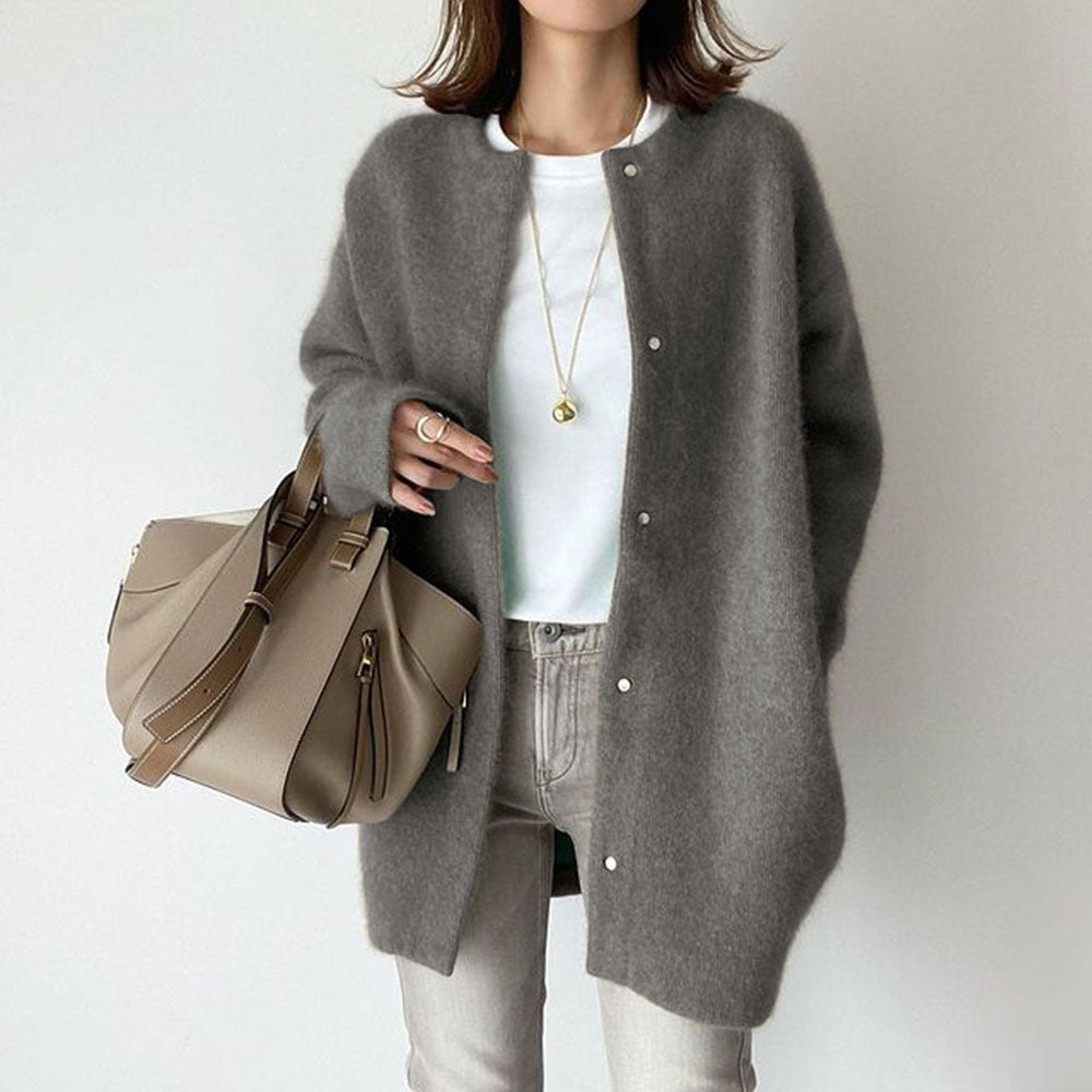 Retro Solid Color Loose Button Pocket Knitted Cardigan elevenforest