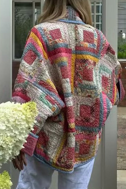 Geometric Printing Scarf Collar Outerwear