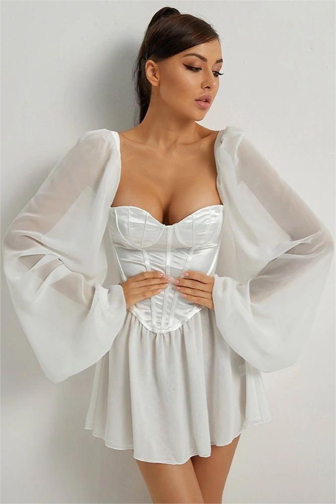 Sweetheart Neck Long Sleeve Mini Dress