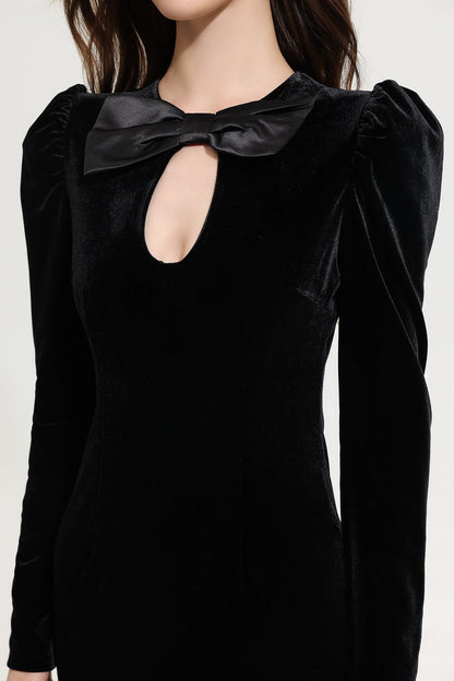 Velvet Cut-out Long Sleeve Mini Dress Black