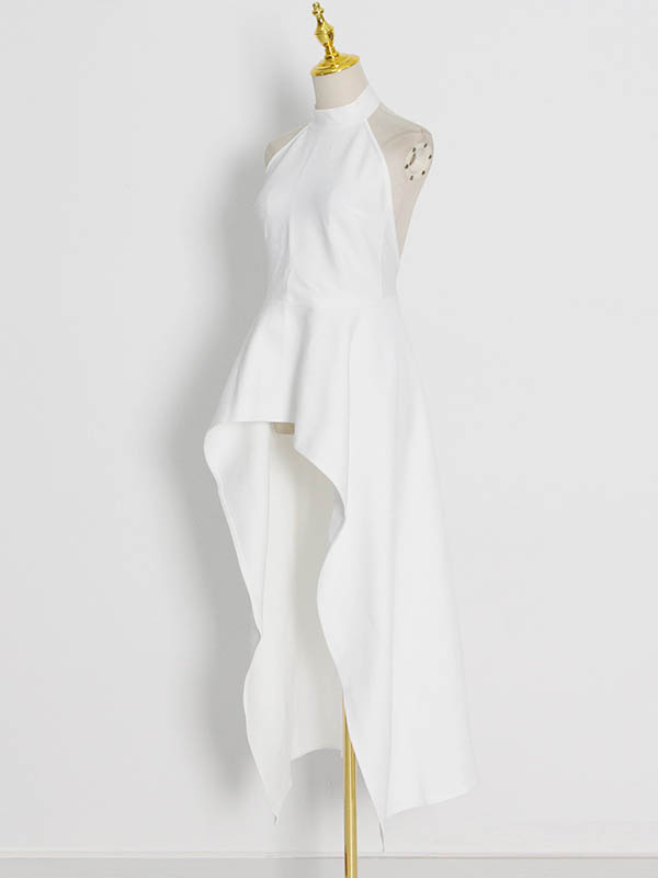 Original Sleeveless Irregularity Color High-neck T-shirt Top&pleated Skirt Bottom Two Pieces Set