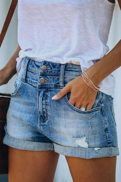 Street Ripped Straight Denim Shorts