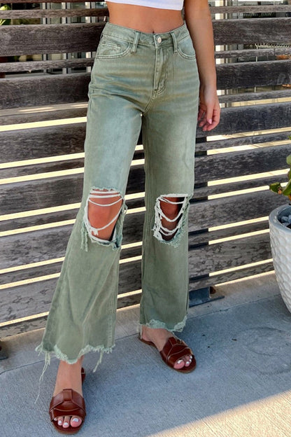 Ripped Patchwork High Waist Regular Denim Jeans