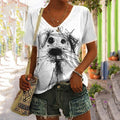 Comstylish Funny Puppy Sketch Art Print V Neck T-Shirt