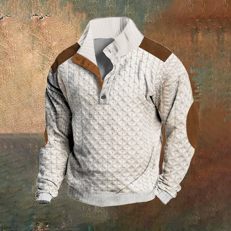 Men's Casual Color Block Knitted Jacquard Stand Collar Pullover Sweatshirt elevenforest