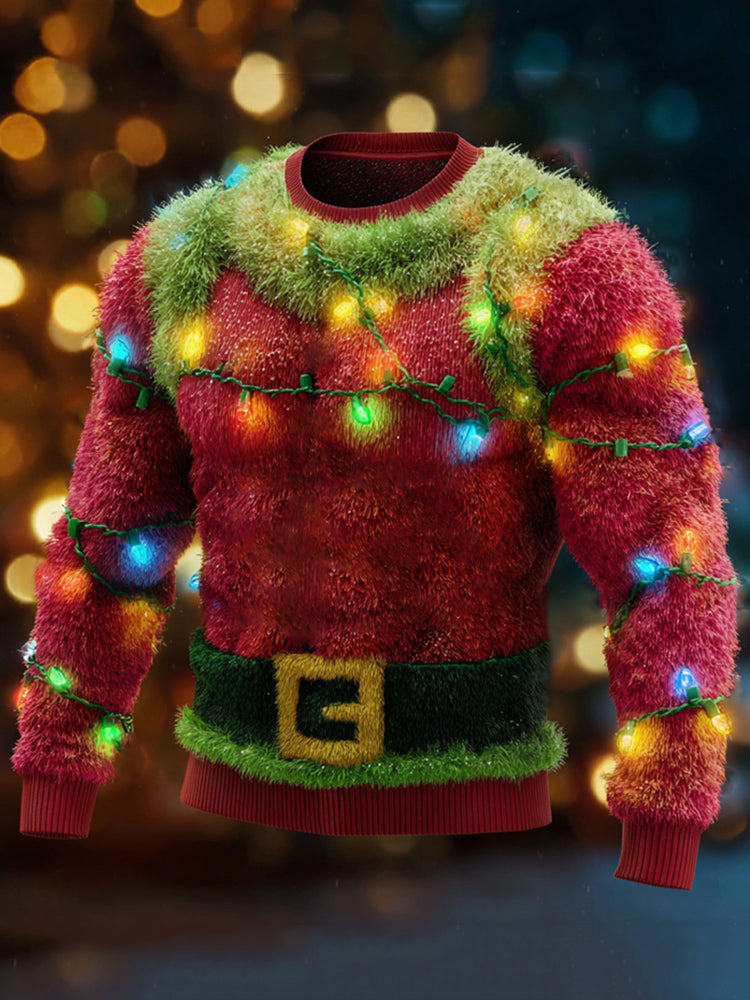 Comstylish Men's Christmas Lights Monster Santa Claus Cozy Plush Sweatshirt