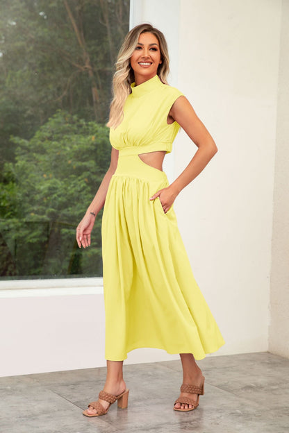 Self Made Real Shot Summer Sweet Stand Collar Macaron Color Cropped Outfit Maxi Dress