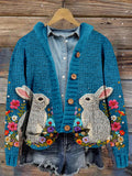 Bright Pastel Knitted Bunny Pattern Cozy Cardigan artswardrobe