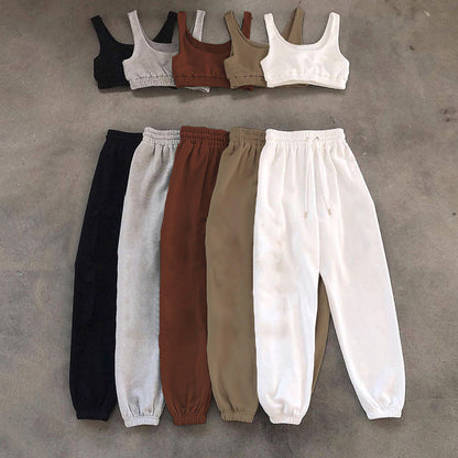 Clothing Cropped Tank Top Ankle Tied Lace Up Trousers Two Piece Set