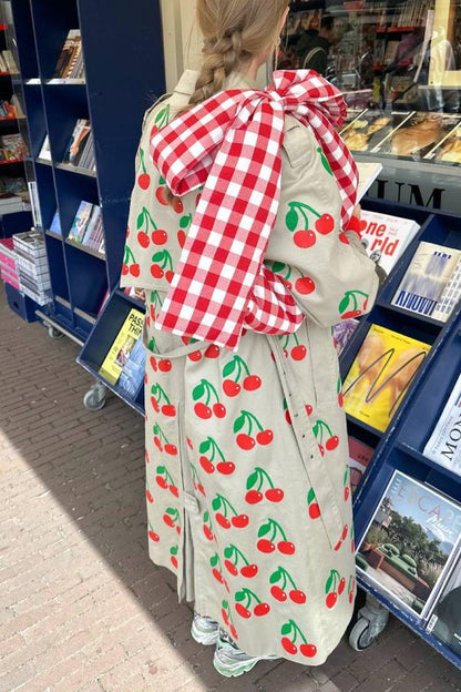 Fruit Print Long Coat Cherry Trench Coat