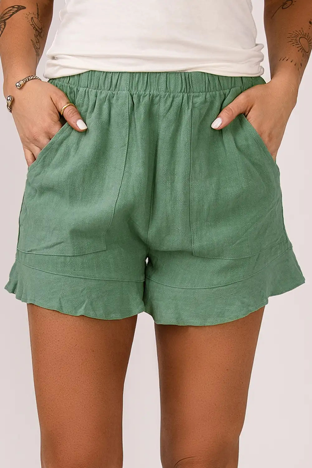 Fresh Green Ruffle Shorts
