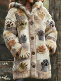 Comstylish Cute Cat Paw Tie-dye Plush Long Hooded Cardigan