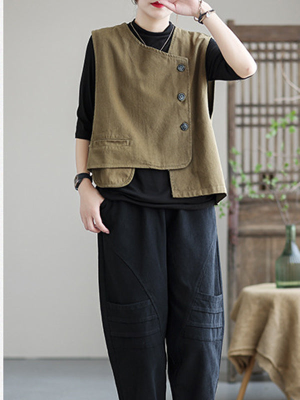 Asymmetric Color Buttoned Vest Top