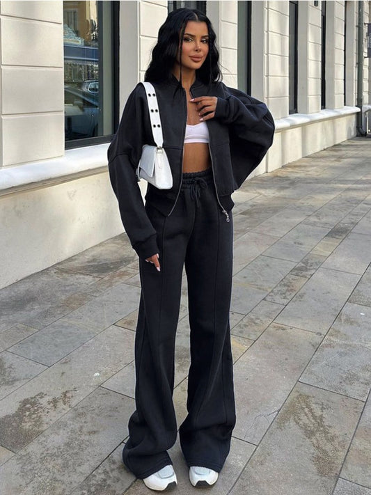 Tossy Autumn 2 Piece-set Tracksuit Trousers Outfits Female Slim High Waist Drawstring Clothes Loose ’s Pants Sets
