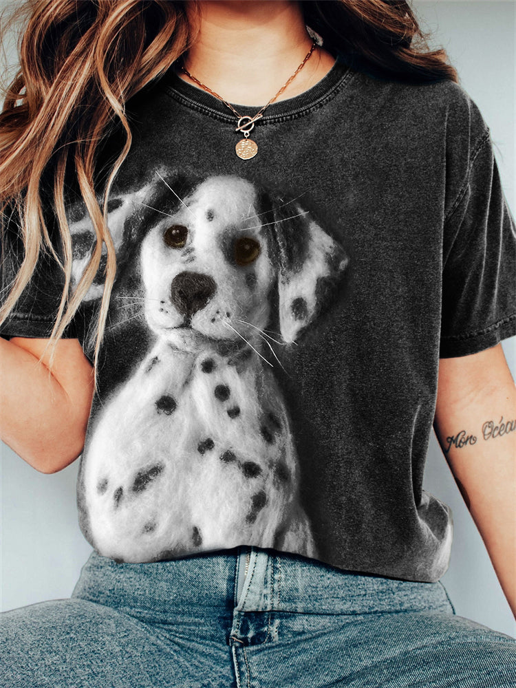 Comstylish Lovely Dalmatian Dog Felt Art Vintage T Shirt