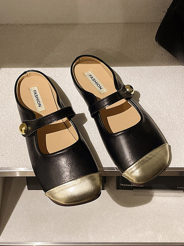 Contrast Color Shallow Cut Split-joint Square-toe Flats Mary Janes Slippers&mules