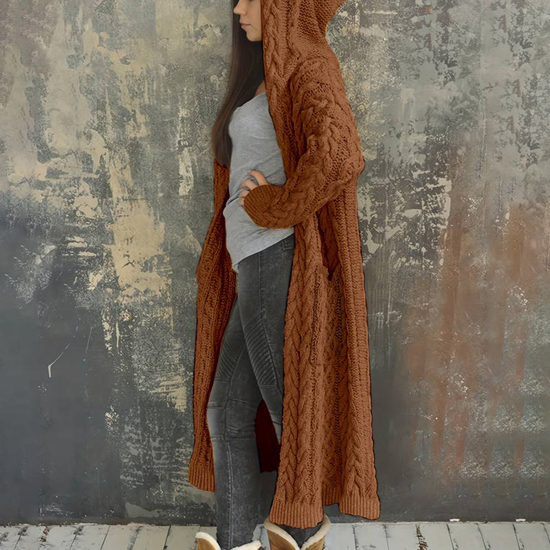 Women'S Solid Color Hooded Knitted Cardigan elevenforest