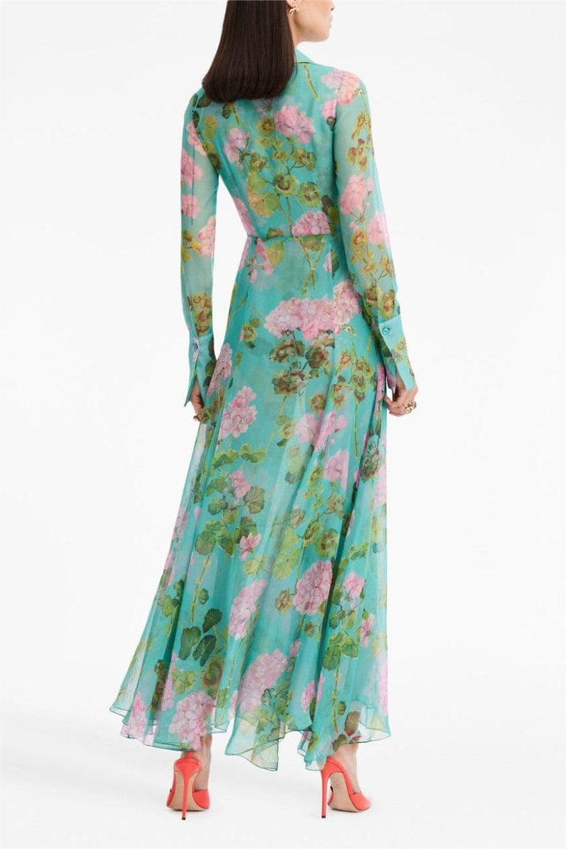 Lantern Sleeve Lapel Buckle Maxi Dress