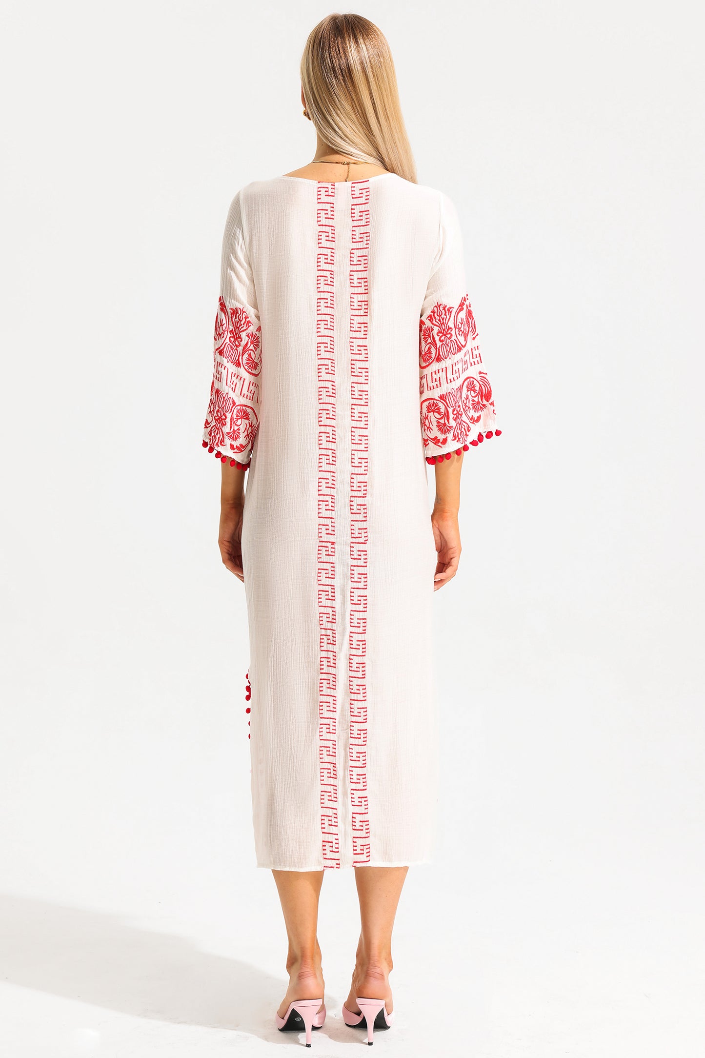 V-neck Embroidered Slip Midi Dress